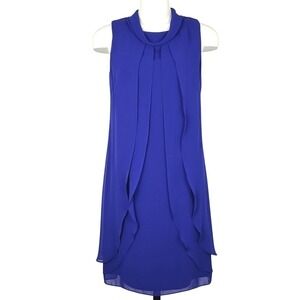 SLNY Women's Royal Blue Tiered Chiffon Sleeveless Shift Dress 6